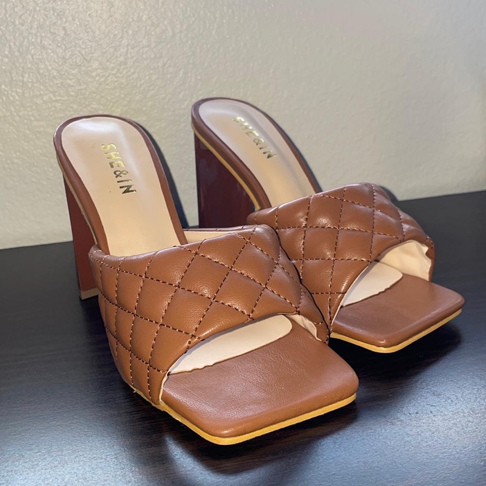 Brown quilted heels